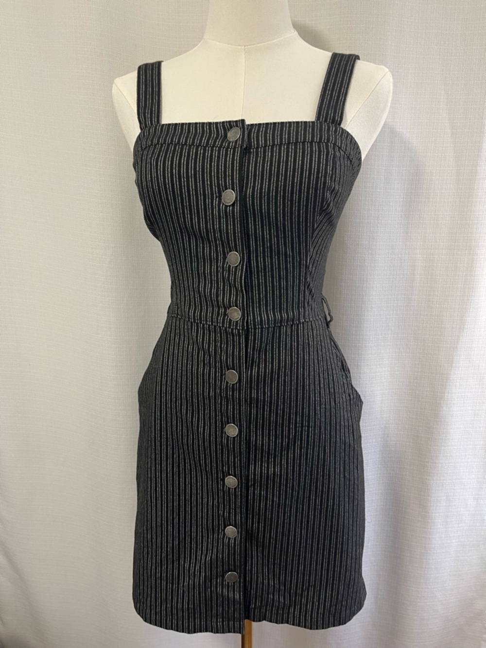 Dark Academia Hollister Pinstripe Button Down Mini Dress / Size Small